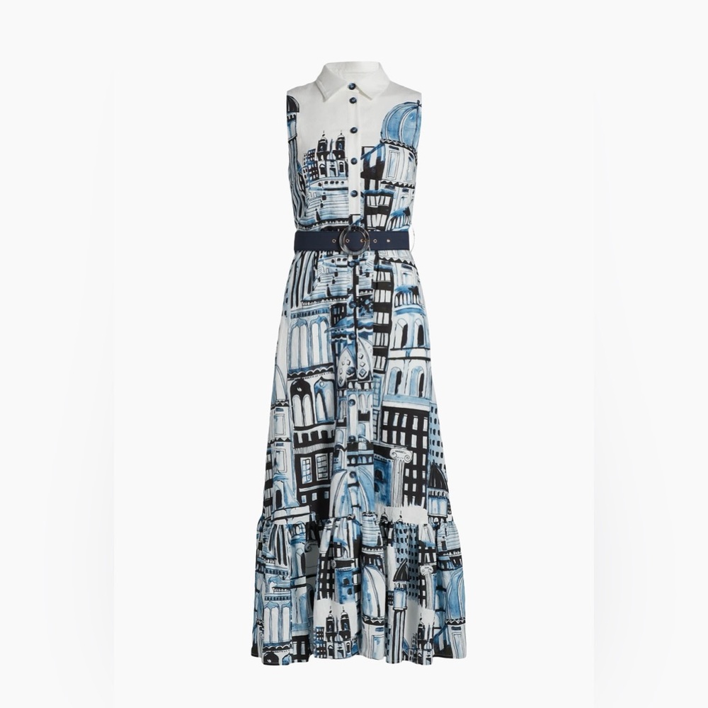 Elie Tahari Blue and White Sleeveless Dress - Picture 2 of 10